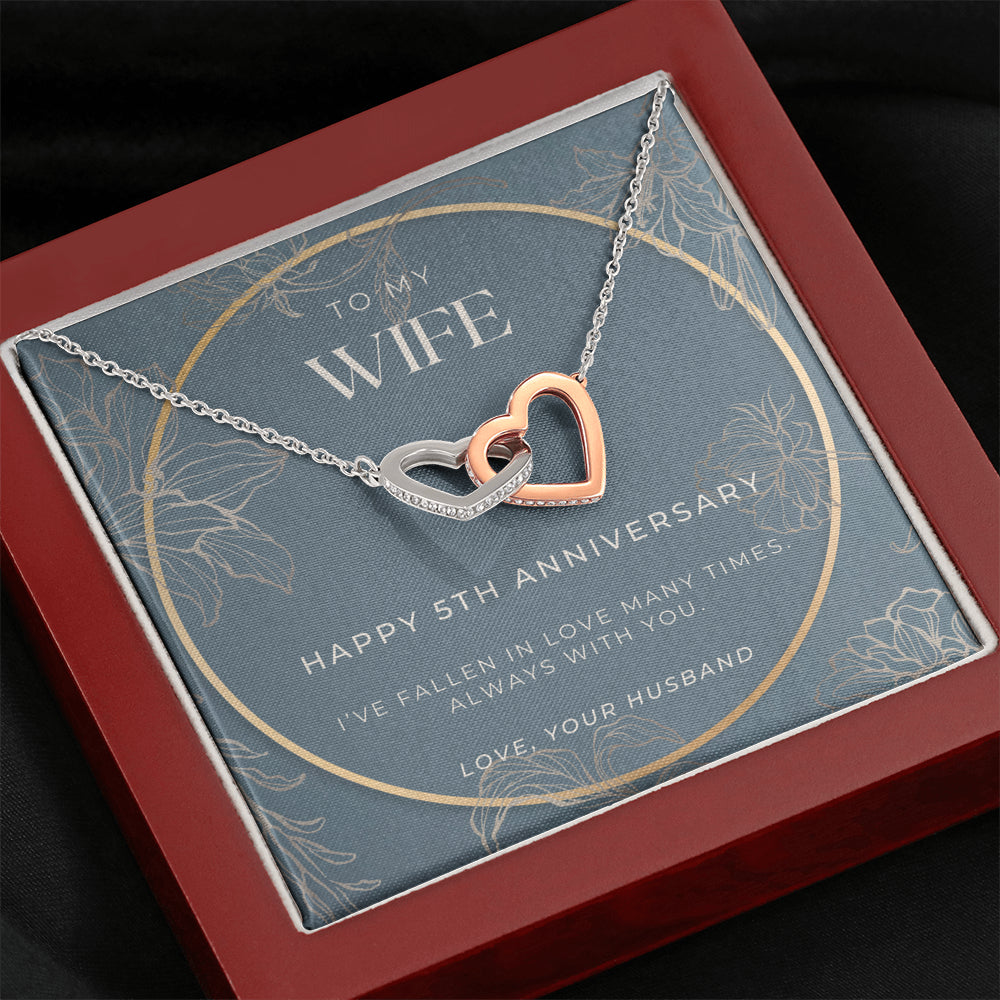 5 Year Anniversary Gift For Wife - Interlocking Hearts Necklace