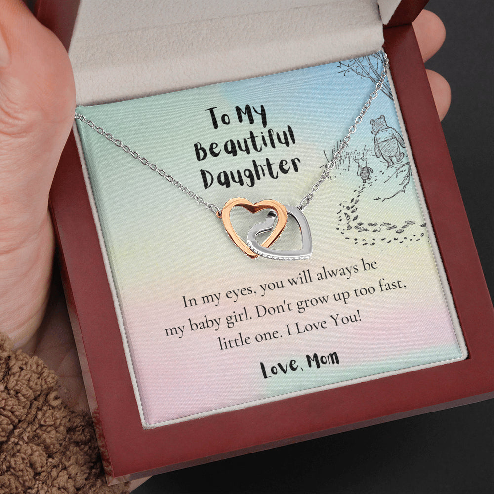 To My Daughter, Love Mom, Daughter Gifts from Mom, Birthday Gift Necklace for Daughter, Interlocking Hearts Necklace