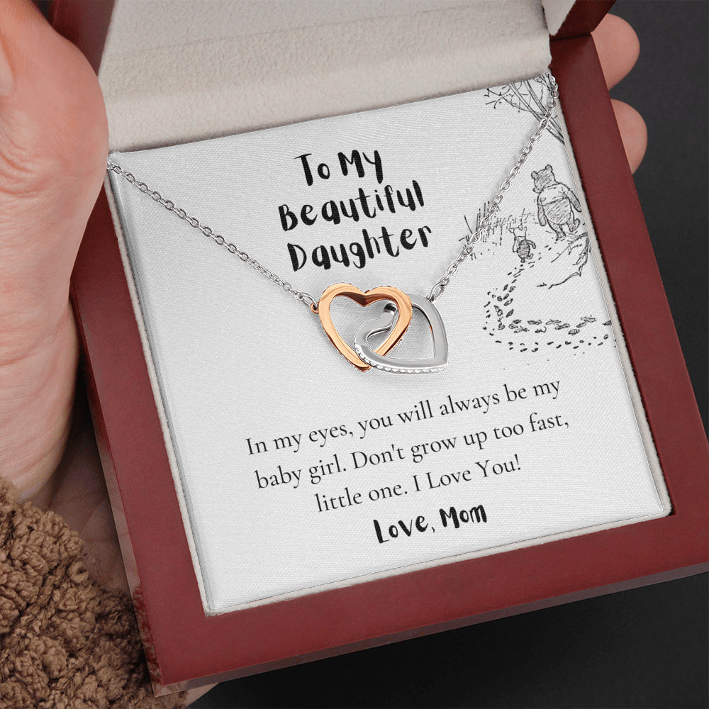 To My Daughter, Love Mom, Daughter Gifts from Mom, Birthday Gift Necklace for Daughter, Interlocking Hearts Necklace