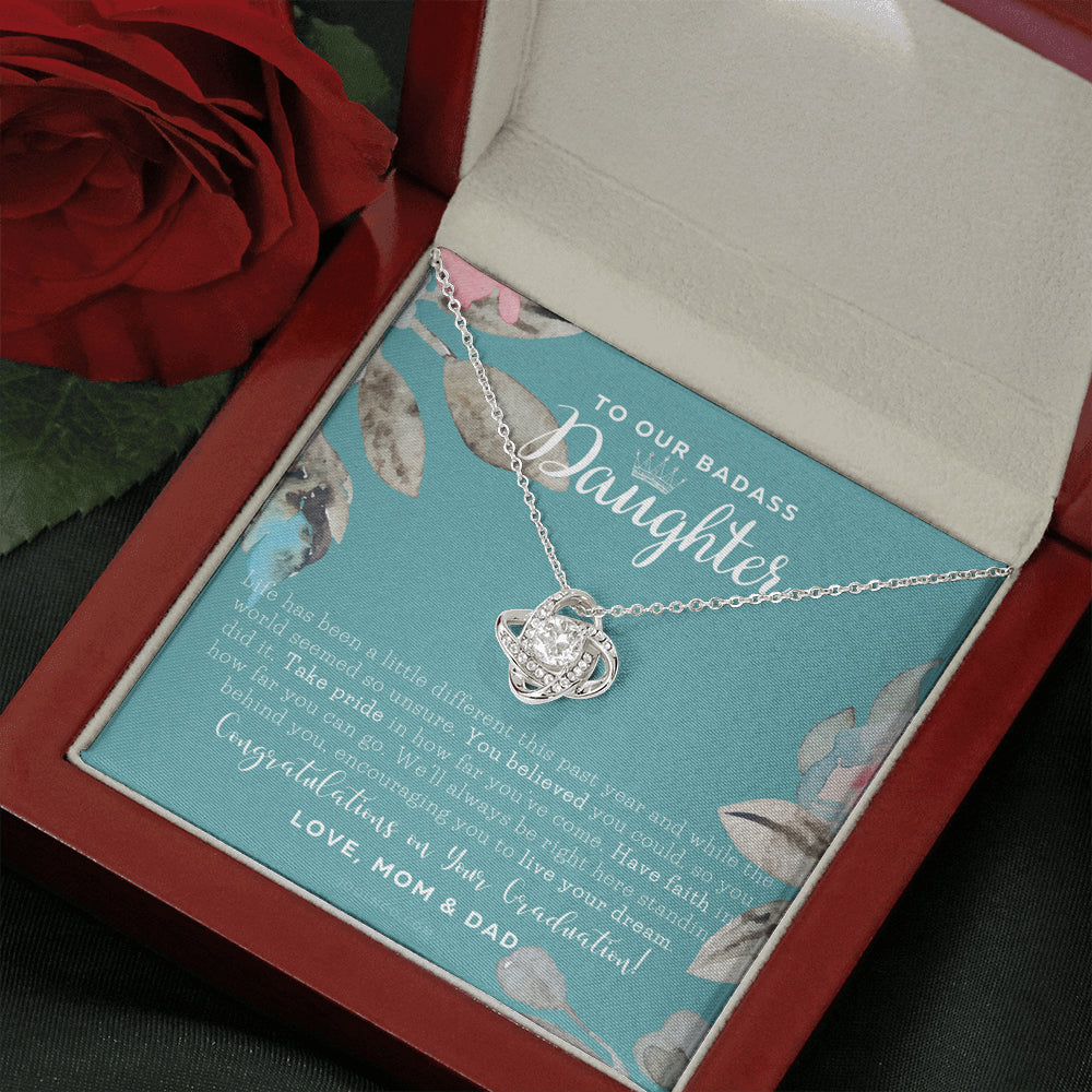 Love Knot Necklace, To Our Badass Daughter, Straighten Your Crown Necklace, Parents Daughter Necklace, Daughter Graduation Gift, Graduation on Pandemic