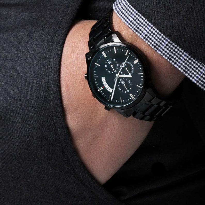 Cancer Survivor Watch for Men - Engraved Design Black Chronograph Watch