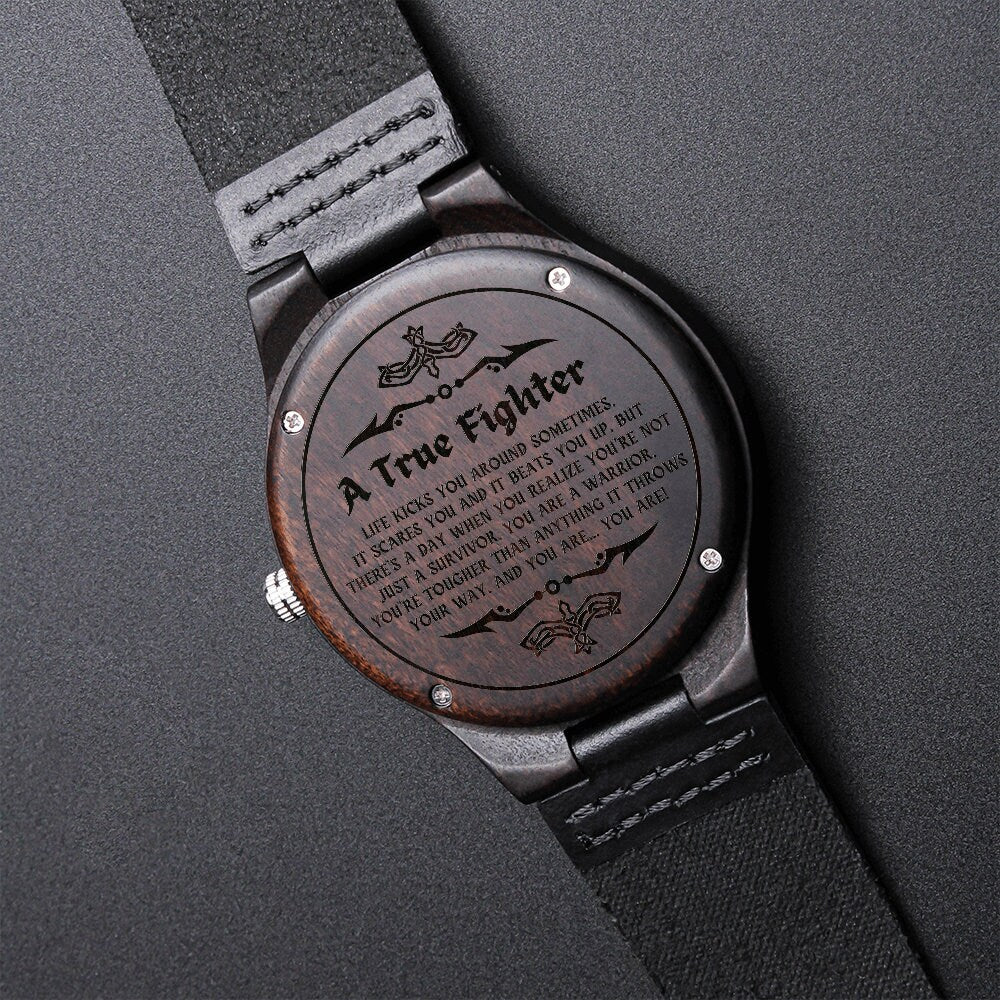 Cancer Survivor Gift for Men, Cancer Fighter Gift, Encouragement Gift for Men, Warrior Gift for Men, Engraved Wooden Watch