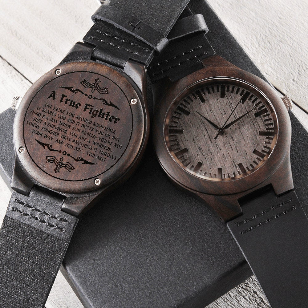 Cancer Survivor Gift for Men, Cancer Fighter Gift, Encouragement Gift for Men, Warrior Gift for Men, Engraved Wooden Watch