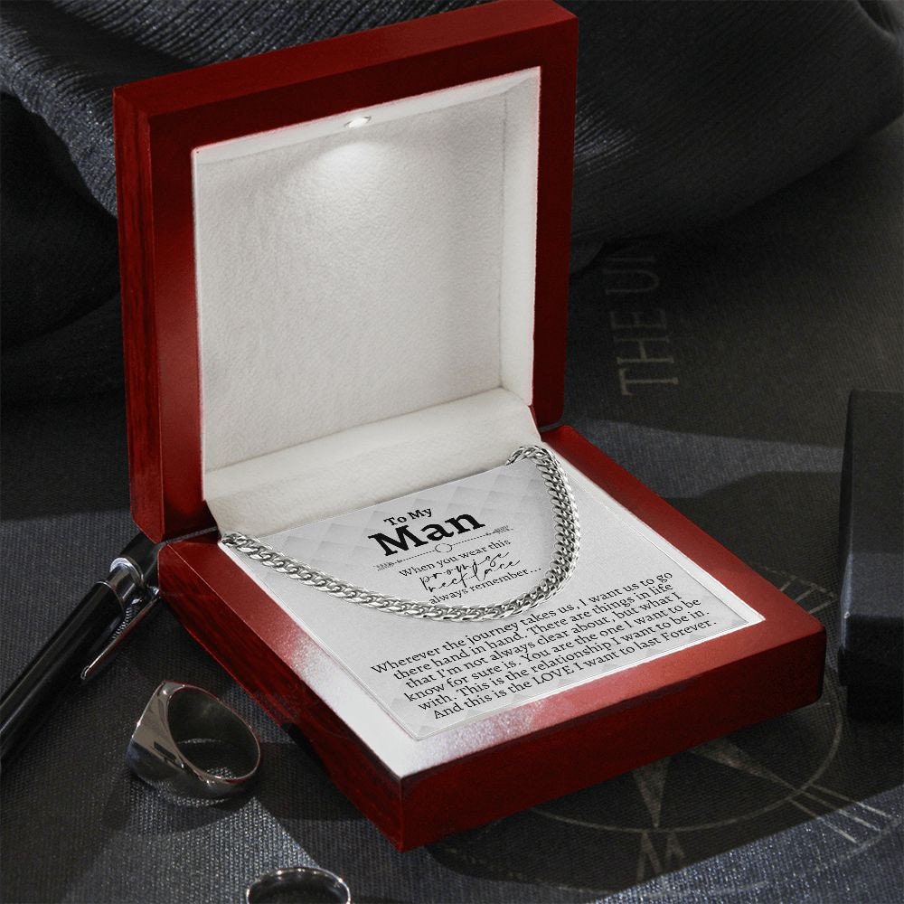 To My Man, Gifts for Boyfriend, Husband, Birthday Gifts, Anniversary Gifts, Romantic Gifts for Him, Promise Necklace for Men, Cuban Chain
